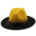 Dettaglio cappello fedora con corona zenzero, tesa nera e cinturino in pelle e borchie - M (56-58cm) / Giallo Zenzero/Nero Impunturato (04)