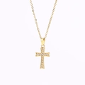 Collier en acier inoxydable doré avec pendentif petite croix serti de zircons - Or N0023