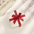 White textured jewelry gift box with a red ribbon bow for rings and earrings - 5×5×3.5cm Ring Stud Box / White