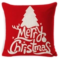 Red linen Christmas pillowcase with white tree and Merry Christmas artistic print - A-40