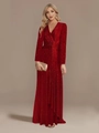 Detail of red sequin evening dress showing deep V-neck and twisted knot waist texture - US size 2 / Top And Bottom / Red