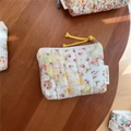 Detail of floral quilted cotton pouch with yellow rope zipper and simple wish label - Yellow Floral Quilted