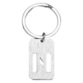 Silver brushed metal military tag keychain with creative hollow alphabet letter design - Letter N