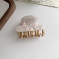 Elegant small pearlescent white acetate and gold metal hair claw clip for women - Pearlescent White