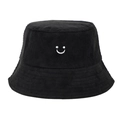 Schwarzer Anglerhut aus Cord mit weißem Smiley-Stickmuster in der Vorderansicht - Schwarz