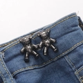Adjustable gunmetal bear-shaped waist buckle for jeans on blue denim fabric - Screw Back Large / Obsidian Black