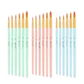 Set of 18 artist paint brushes in green, pink, and blue wooden handles for acrylic painting - 6Pcs Pink Round HB807F / Sakura Pink