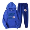 Survêtement en polaire bleu foncé avec sweat à capuche et jogging à imprimé blanc - L / Haut Et Bas / Bleu Foncé (Style 67)