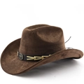 Dark brown faux suede western cowboy hat with leather band and metal bull head emblem - M (56-58cm) / Coffee