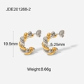 Orecchini a C ritorti bicolore dimensioni 19,5mm per 5,25mm in oro 18k e acciaio argento - Orecchini a forma di C con trama a corda intrecciata-JDE201268-2