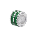 Macro detail of 18K gold plated bead featuring green enamel bands and textured edges - Platinum Green Enamel