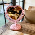 Espejo de maquillaje vintage rosa en forma de corazón con soporte giratorio 20,5x24cm - Corazón / Rosa