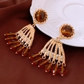 Dettaglio orecchini vintage dorati con pietre occhio di tigre e perline marroni sfaccettate - 51# Perno per orecchini in argento - Oro - Caffè