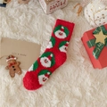 Calcetines navideños de coralina roja con motivos de Papá Noel para mujer cálidos - Cara de Papá Noel
