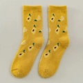 Thick warm plush mink velvet socks in yellow featuring sweet avocado pattern for winter - One Size / Lemon