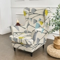 Elastic wingback chair cover with modern beige and colorful leaf pattern texture - Dandelion