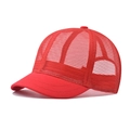 Detail of red breathable mesh panels and reinforced stitching on a quick-dry outdoor cap - Adjustable / Red