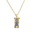 Gold-plated cat pendant necklace with blue and clear zircons on white background - Gold Puppy