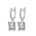 Elegant S925 sterling silver huggie earrings with radiant cut white rectangular zircon - Lze35-p