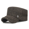Brown herringbone winter flat cap with ear flaps and retro metal nautical badge - Adjustable / Coffee