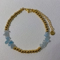 18k gold plated stainless steel bead bracelet with light blue natural stones and lobster clasp - 5# Aquamarine