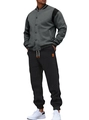 Men's grey and black casual baseball track suit with button-up jacket and joggers - S / Dark Grey + Black