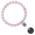 Pink bead bracelet with heart projection stone showing I Love You in 100 languages - Rose Quartz Bracelet
