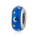 Deep blue enamel star and moon spacer bead in S925 sterling silver for DIY bracelets - Blue Enamel Star Moon