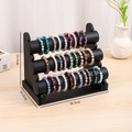 Three-tier black velvet jewelry display stand for bracelets and watches 30.3x23.5cm - Black PU Leather (3-Tier)