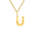 Golden stainless steel letter U pendant necklace with textured sunburst finish - Letter U / Gold