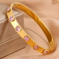 Vergoldetes Edelstahl-Armband mit rosa Zirkon-Herzen in hochglanzpolierter Ausführung - Rosa Strass Herz Stil (SZ580-1-2)