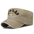 Militär-Flatcap aus gewaschener Baumwolle in Khaki mit Sternen-Patch und Stickerei - Verstellbar / Beige