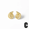 Macro detail of gold-plated spiral nautilus earrings with inset clear zircon stones - Spiral Accented Rhinestone Style (C)