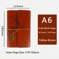 A6 yellow brown leather binder notebook with leaf embossment and metal pendant - A6 / Yellow Brown