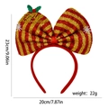 Christmas bow headband with red gold stripes, Feliz Navidad text, and white snowflakes - Red Gold Stripes