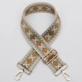 Ethnic geometric jacquard bag strap in beige and green with gold metal clips - No. 456 / Gold Hook