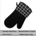 Black heat resistant silicone oven mitt with white plaid cuff and honeycomb grip texture - Single Glove / Full Silicone Palm Black Plaid
