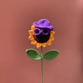Handmade crochet sunflower with purple hat and sunglasses for home decoration - Cartoon Sunflower Purple