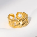 Elegant gold plated Cuban link chain ring featuring a minimalist adjustable open design - Gold-Classic Chain