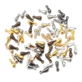 Close-up of multi-color teardrop alloy pendants for DIY necklace extension chains - 2x7mm / Multicolor