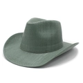 Chapeau de cowboy tressé vert Morandi avec bord large et design de style jazz vintage - M (56-58cm) / Vert Nénuphar