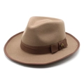 Classic khaki wool fedora hat with dark brown ribbon and gold buckle detail - M (56-58cm) / Dark Khaki