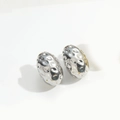 Silver textured heart stud earrings with irregular hammered metal finish in oval shape - Hammered (Silver)