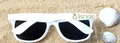 White bridal sunglasses with gold Bride text on a beach setting for wedding - Bride / White (Bride)