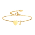 Golden 18K stainless steel bracelet with heart charm and letter J pendant design - Letter J