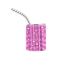 Pink rhinestone encrusted 3oz mini spirit cup with stainless steel straw and vacuum lid - Straight / Rose Red