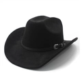 Klassieke zwarte suède western cowboyhoed met een decoratieve leren band en zilveren gesp - M(56-58cm) / Zwart