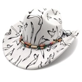 White felt western cowboy hat featuring bird prints and colorful ethnic beaded hatband - M(56-58cm) / White - Flat Top