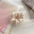 White organza scrunchie with pink floral prints and ballet style ribbon design - Small (approx. 9.5cm) / Beige
