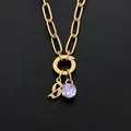 Exquisite 14K gold-plated stainless steel necklace with purple stone and letter B charm - Lowercase s
